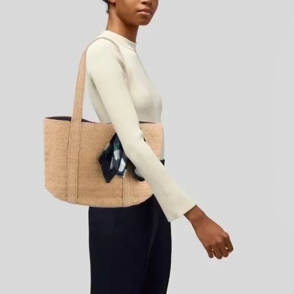 DRAPER JAMES | Everyday Straw Bag Tote Natural Woven Floral Scarf NWT - Picture 7 of 7